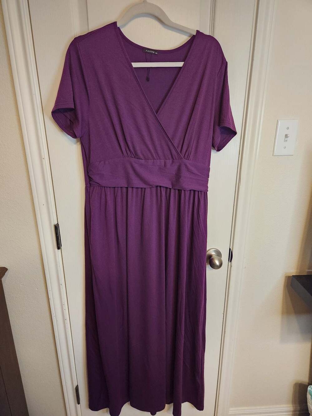 Anrilita Women's Casual V-Neck Short Sleeve Maxi Dress with Pockets,